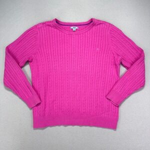 Vintage IZOD Sweater Womens 1X Pink Crewneck Cableknit Long Sleeve Cotton Preppy